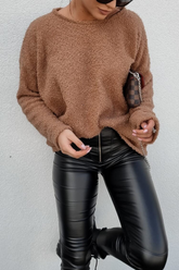 Casual Daily Solid Color Fluffy O Neck Tops